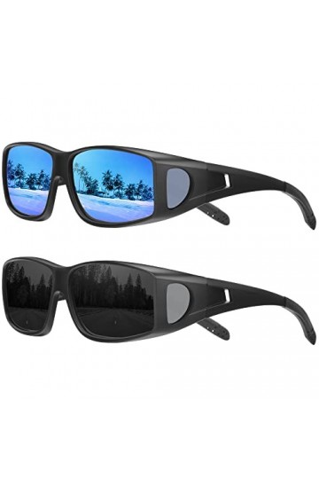 Farrobor Sur Lunette de Soleil Polarisées Lunettes de Soleil Homme 2 Paires Surlunettes de Soleil Femme Homme Conduite Vélo P