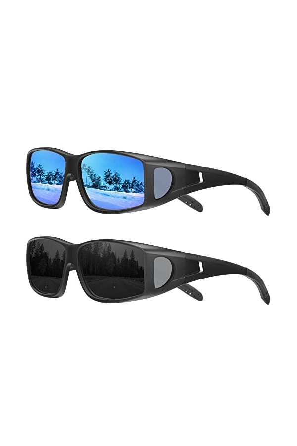 Farrobor Sur Lunette de Soleil Polarisées Lunettes de Soleil Homme 2 Paires Surlunettes de Soleil Femme Homme Conduite Vélo P