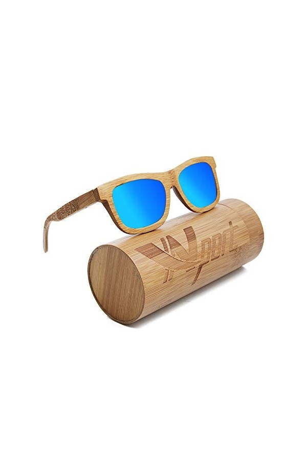Ynport Crefreak Lunettes de Soleil Polarisées avec Cadre Classique en Bambou Charbon - Revêtement Bois, flottantes sur l’eau 