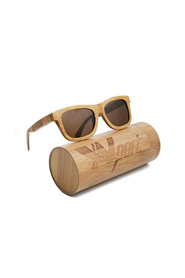 Ynport Crefreak Lunettes de Soleil Polarisées avec Cadre Classique en Bambou Charbon - Revêtement Bois, flottantes sur l’eau 