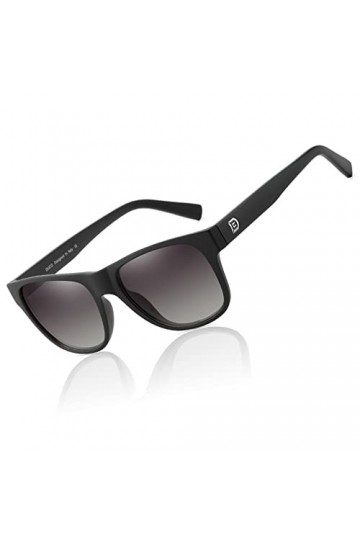 Duco Lunettes de soleil polarisées classiques unisexes pour hommes et femmes 100 ％ Protection 2145 Cadre Noir mat Verres Dég