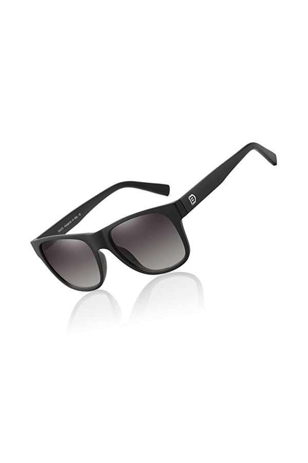 Duco Lunettes de soleil polarisées classiques unisexes pour hommes et femmes 100 % Protection 2145 Cadre Noir mat Verres Dég