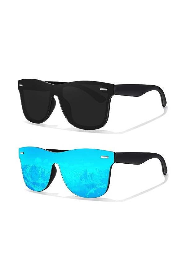 LINVO Lunettes de Soleil Homme Femme Polarisées Mode,Abat-jour Plats Seule Pièce Conduite Pêche Protection UV