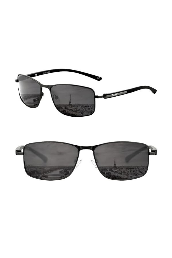 CREYESTAL Lunettes de Soleil Métal Rectangles Classiques Élégantes, Taille Medium, Verres Polycarbonate HD Premium 100% Anti-