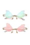 YUELUQU Mode Rimless Dragonfly Papillon Ailes Lunettes de soleil Party Cosplay Verres mignons drôles rouge miroir + vert 