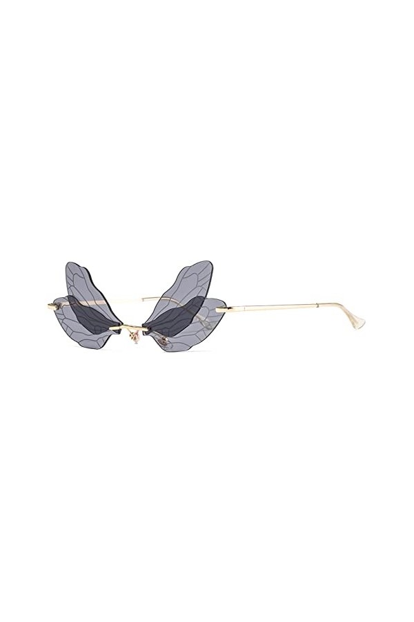 YUELUQU Mode Rimless Dragonfly Papillon Ailes Lunettes de soleil Party Cosplay Verres mignons drôles rouge miroir + vert 