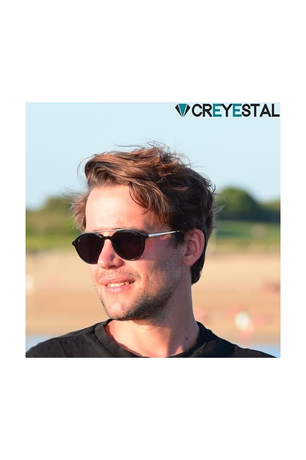 CREYESTAL Lunettes de Soleil Polarisées Modernes et Tendances, Taille Medium, Verres Polycarbonate HD Premium 100% Anti-UV, p