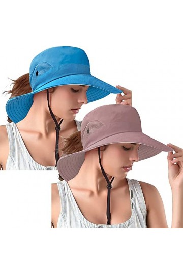 Rosoz Lot de 2 chapeaux de soleil pour queue de cheval, protection UV, pliable, en maille à large bord, pour randonnée, plage