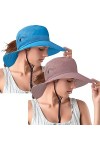 Rosoz Lot de 2 chapeaux de soleil pour queue de cheval, protection UV, pliable, en maille à large bord, pour randonnée, plage