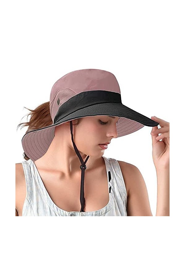 Rosoz Lot de 2 chapeaux de soleil pour queue de cheval, protection UV, pliable, en maille à large bord, pour randonnée, plage