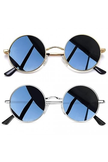 Joopin 2 Pack Ronde Lunette de Soleil Polarisée pour Homme et Femme Lunettes Rétros Style Or Noir et Argent Noir