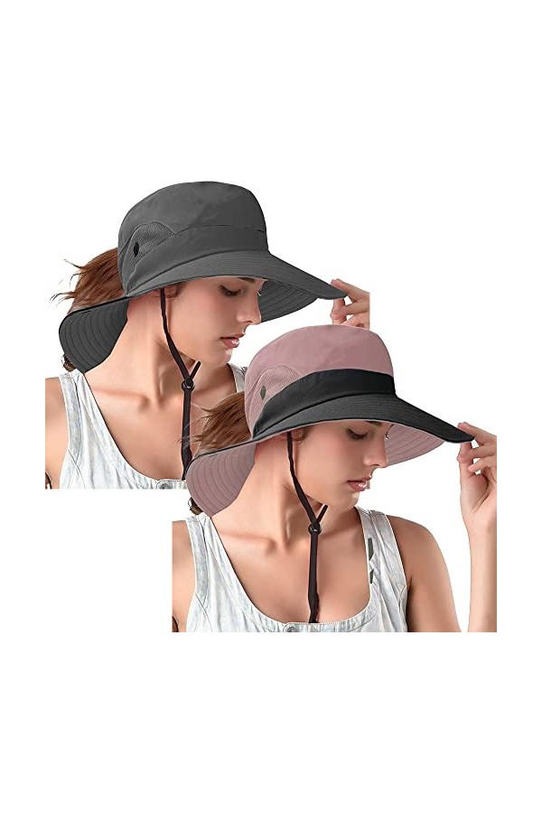 Rosoz Lot de 2 chapeaux de soleil pour queue de cheval, protection UV, pliable, en maille à large bord, pour randonnée, plage