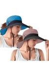 Rosoz Lot de 2 chapeaux de soleil pour queue de cheval, protection UV, pliable, en maille à large bord, pour randonnée, plage