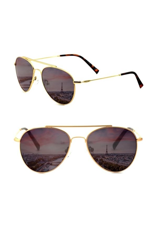 CREYESTAL Lunettes de Soleil Polarisées Métal Aviateur Pilote, Taille Medium, Verres Polycarbonate HD Premium 100% Anti-UV, p