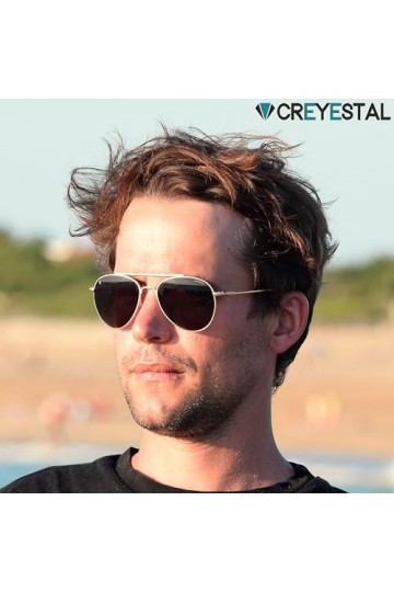 CREYESTAL Lunettes de Soleil Polarisées Métal Aviateur Pilote, Taille Medium, Verres Polycarbonate HD Premium 100% Anti-UV, p