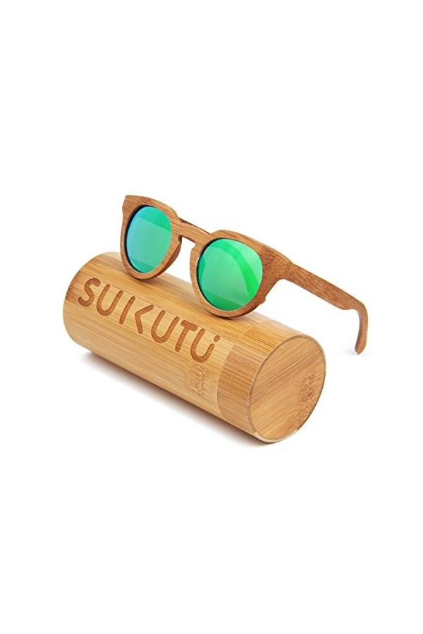 SUKUTU Hommes Femmes Main Bambou Lunettes De Soleil En Plein Air Lunettes Retro Mode Lunettes En Bois Polarisé avec Boîte En 