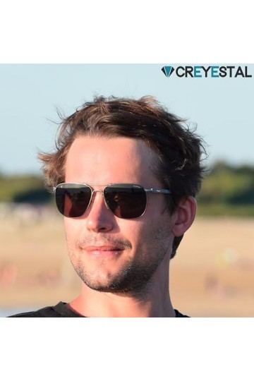 CREYESTAL Lunettes de Soleil Polarisées Métal Aviateur Pilote, Taille Medium, Verres Polycarbonate HD Premium 100% Anti-UV, p