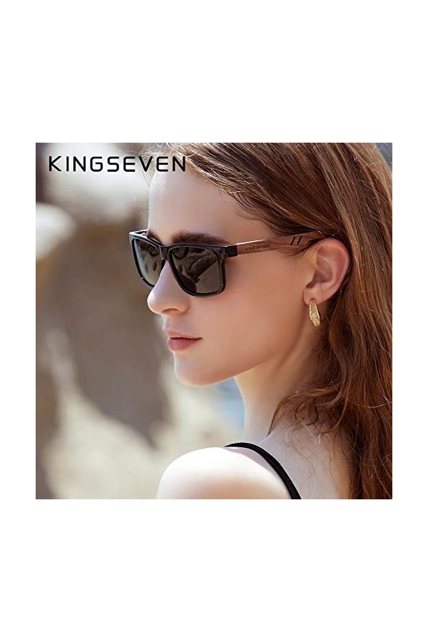 KINGSEVEN Lunettes de soleil pour homme et femme Lunettes de soleil en bois Unisexe en bambou Lunettes de soleil UV400 Noir,
