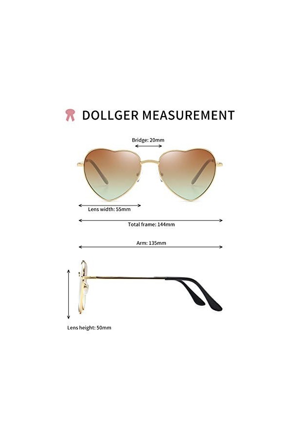 Lunettes de soleil en forme de cœur pour femme - Style hippie - Accessoire de déguisement - UV400 - Or rose, Verre dégradé ma