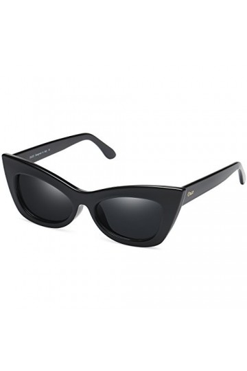 Duco femmes Vintage Œil de chat lunettes de soleil chic en gras bordée de lentilles UV400 polarisée W005 Noir 