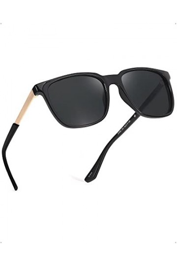 Myiaur Lunettes de soleil polarisées rétro carrées pour homme et femme avec protection UV400 et style vintage classique, noir