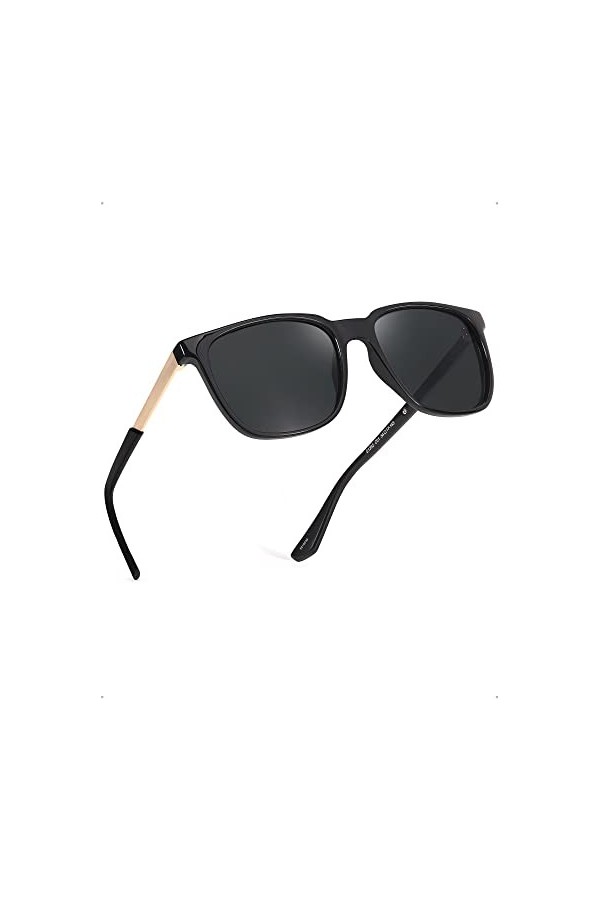 Myiaur Lunettes de soleil polarisées rétro carrées pour homme et femme avec protection UV400 et style vintage classique, noir