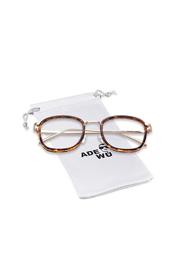 ADEWU Lunettes Rétro Rectangulaires Métal Lentilles claires Lunettes de Soleil Vintage pour Femmes Hommes