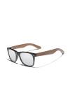 KINGSEVEN Lunettes de Soleil en Bois Polarisées pour Hommes Femmes Rétro Vintage Verres Miroir Cadre en Bois de Noyer W5777 