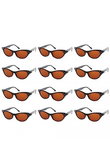 Lot de 4 paires de lunettes de soleil noires pour femme Style années 50 Motif œil de chat Noir