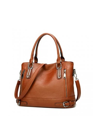 FANDARE Rétro Sac a Main Sacoche Femme Sacs Portés Epaule Cuir PU Étanche pour Achats Fête École Voyage Messenger Bags Brun