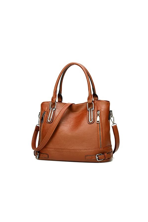 FANDARE Rétro Sac a Main Sacoche Femme Sacs Portés Epaule Cuir PU Étanche pour Achats Fête École Voyage Messenger Bags Brun