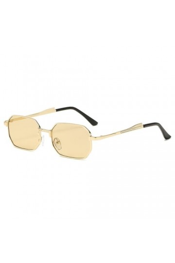 HCHES Lunettes de Soleil pour Hommes Rectangle Femmes Lunettes de Soleil en métal Lunettes UV400, Thé doré, Taille Unique