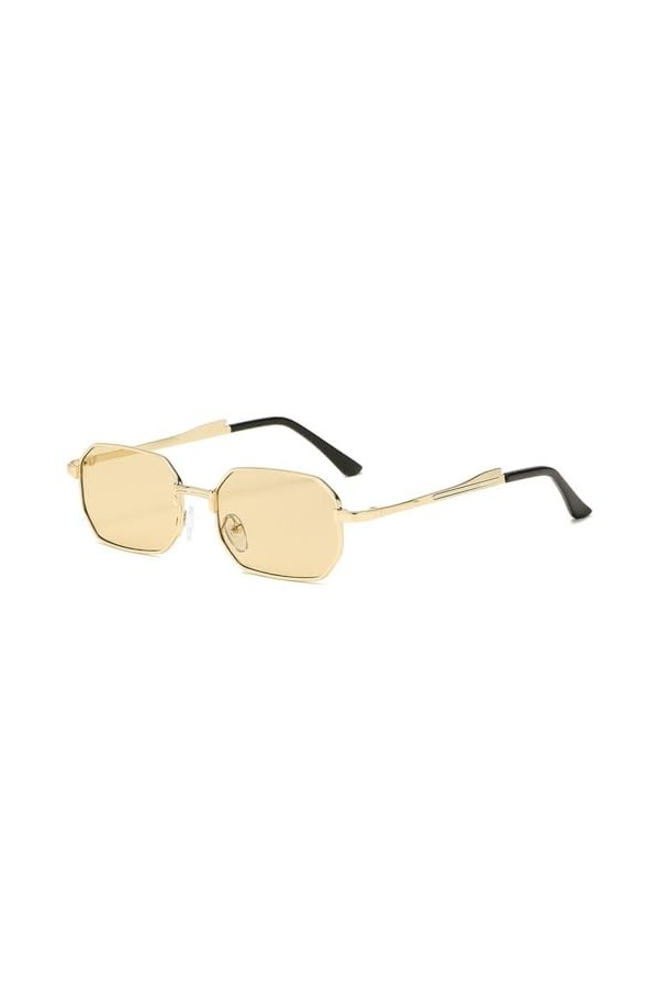 HCHES Lunettes de Soleil pour Hommes Rectangle Femmes Lunettes de Soleil en métal Lunettes UV400, Thé doré, Taille Unique