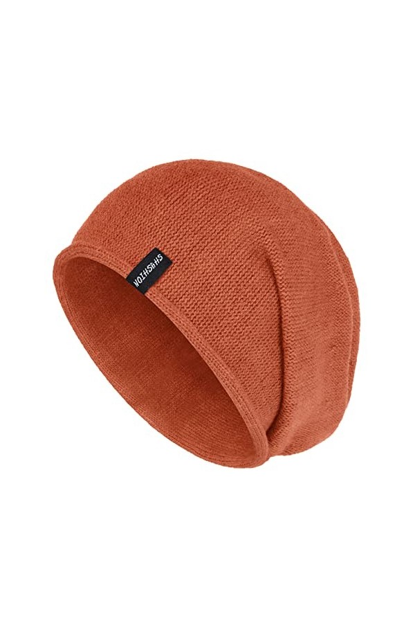 Komorebi Bonnets souples pour femme en tricot chaud pour lhiver en laine cachemire tête de mort, Orange, Taille unique