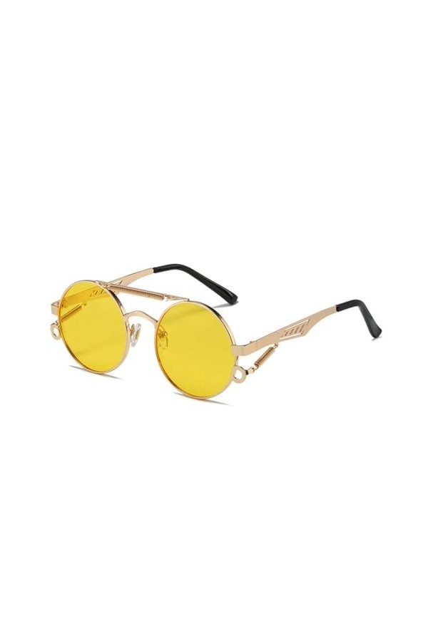 Rétro Métal Double Ponts Lunettes De Soleil Rondes Femmes Mode Dégradé Miroir Lunettes Hommes Tendance Punk Printemps Lunette