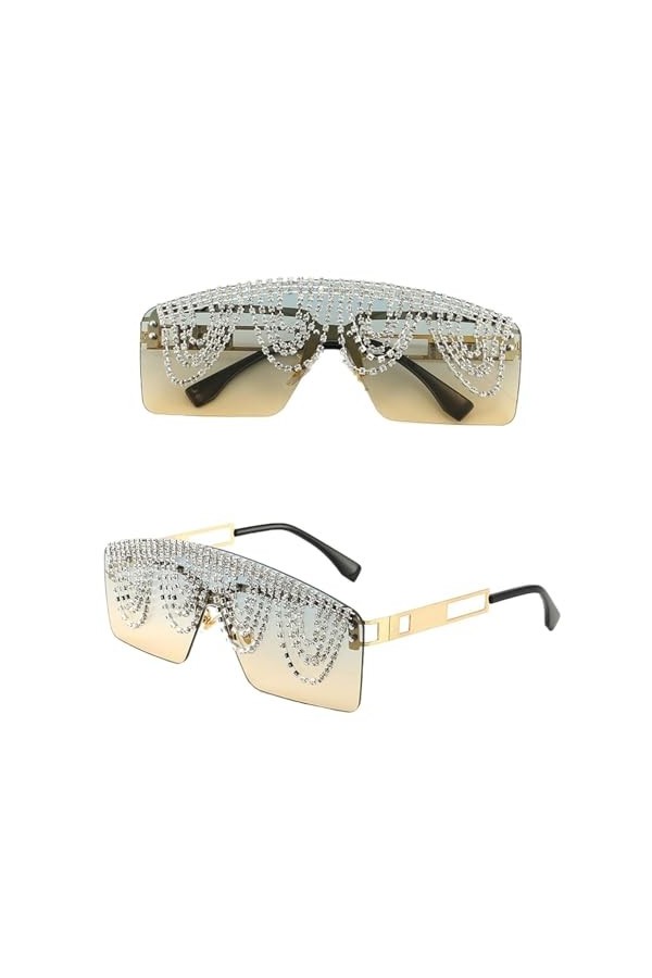 RUDELL Femme Soleil Lunettes Sunglasses Verres Polarisées Lunettes De Soleil D’Une Seule Pièce Incrustées De Diamants Personn