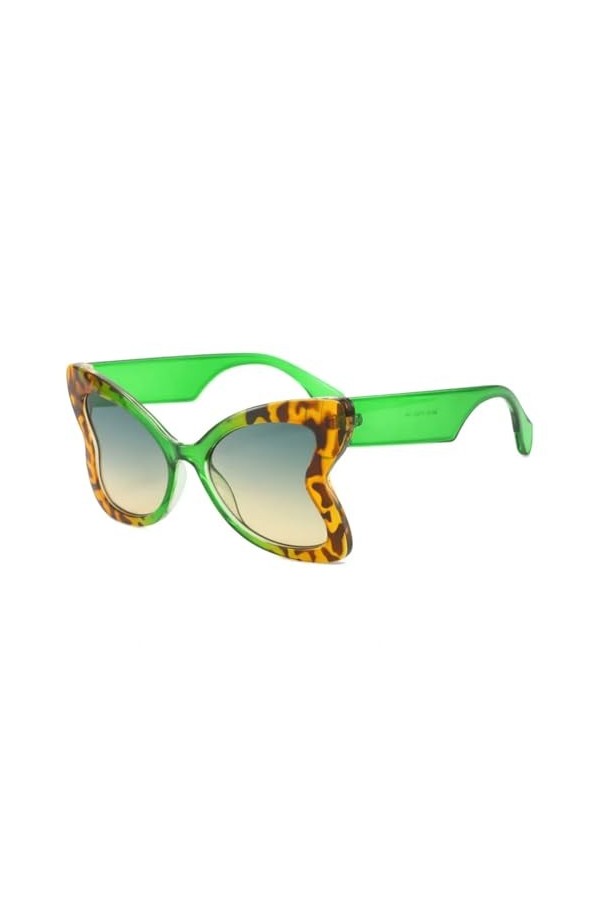 HCHES Lunettes de Soleil Surdimensionnées Papillon Femmes Nuances Dégradées UV400 Hommes Lunettes de Soleil Oeil de Chat Vert