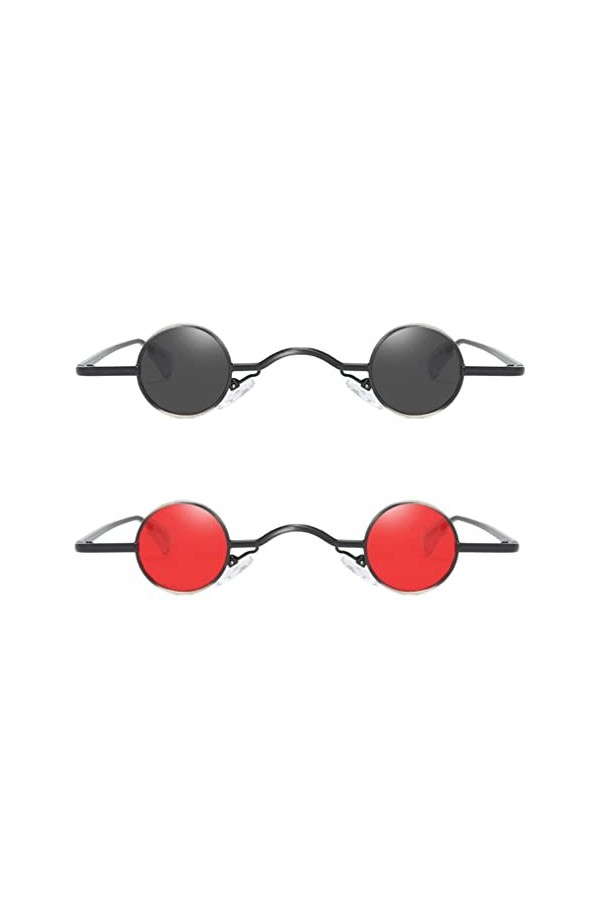 SOIMISS Lot de 2 petites lunettes de soleil rondes rétro polarisées pour femmes et hommes, Noir , 2
