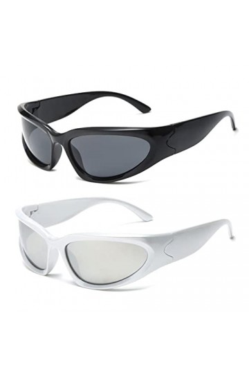 YAMEIZE Lunette de Soleil Homme Y2K Enveloppantes Femmes-Sport Moda Protection UV400 Vélo Vintage Lunettes