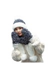 SINLOOG Bonnet avec écharpe et gants pour femme Hiver chaud Bonnet en tricot épais tête de mort 3 en 1 pour temps froid - rou