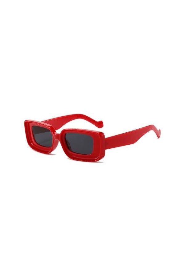 HCHES Lunettes de soleil à monture carrée couleur bonbon, lunettes de soleil rétro Uv400 pour femmes et hommes, rouge avec no