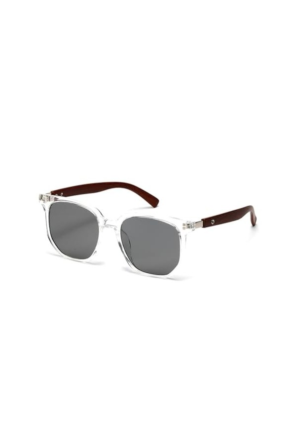 HCHES Lunettes de soleil à grande monture pour hommes, lunettes de soleil carrées Uv400 pour femmes, transparentes avec gris,