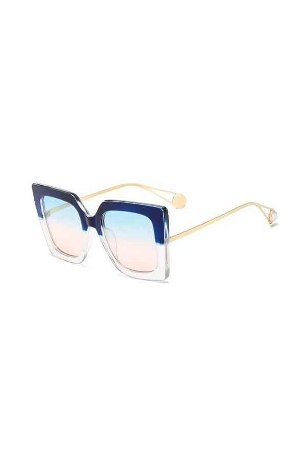 HPIRME Lunettes de soleil œil de chat surdimensionnées femme lunettes de soleil carrées en perles nuances dégradées féminines