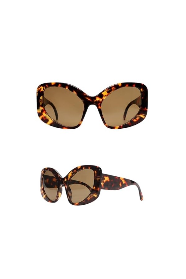 HPIRME Lunettes de soleil œil de chat vintage femme rétro masque irrégulier lunettes de soleil surdimensionnées lunettes de s