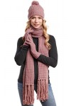 Hilltop Ensemble dhiver femme 3 pièces Echarpe tricotée, bonnet et gants - Echarpe oversize à franges, gants et bonnet à pom