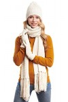 Hilltop Ensemble dhiver femme 3 pièces Echarpe tricotée, bonnet et gants - Echarpe oversize à franges, gants et bonnet à pom