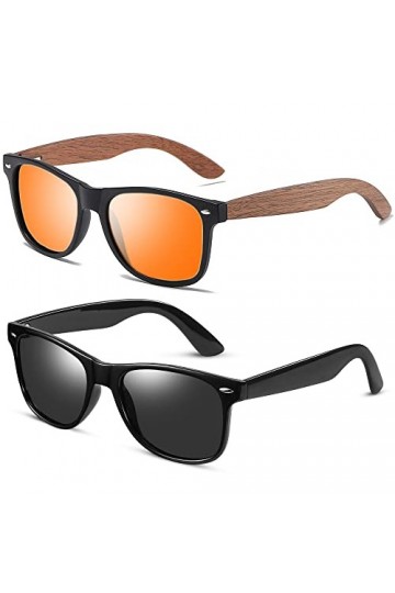 GTTLP Lunettes de soleil polarisées en bois pour homme et femme - Protection UV miroir, Bois bleu/plastique noir, 53mm