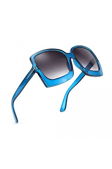 Karsaer K7075 Lunettes de soleil rondes surdimensionnées pour femme avec monture large, Verres bleu clair/gris dégradé