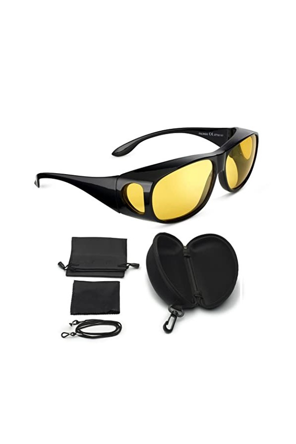 FALINGO Lunettes de vision nocturne, lunettes de vision nocturne, lunettes de conduite anti-éblouissement UV 380, Noir