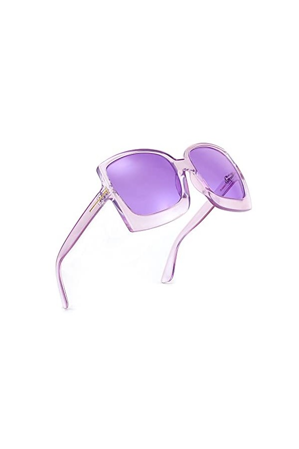 Karsaer K7075 Lunettes de soleil rondes surdimensionnées pour femme avec monture large, Verres violets transparents/violets t